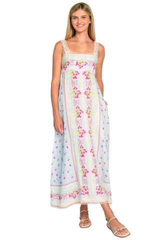 Elizabeth James Annalisa Dress Cherries blue maxi dress with cherry print and thin straps