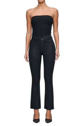 DL1961 Bridget Boot Jean in Black Coated Clean Hem featuring a high-rise fit, cropped bootcut leg, and sleek black coated finish.