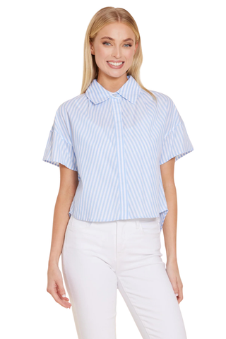 Poplin Stripe Blouse, Blue/White
