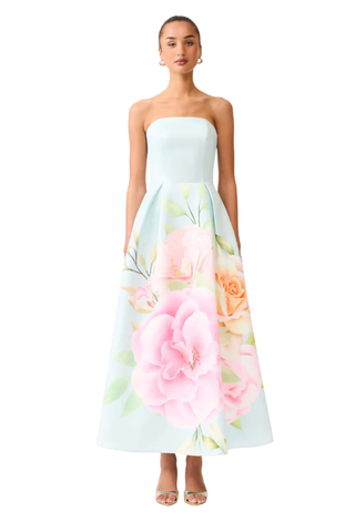 Harper Strapless Gown, Baby Blue Floral