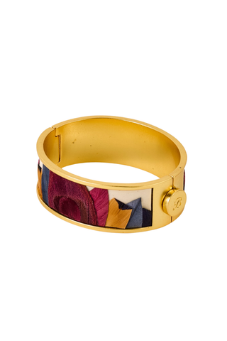 Brackish Genesis Hinge Cuff bracelet with a polished gold-tone band and multicolored natural-inspired inlay details.