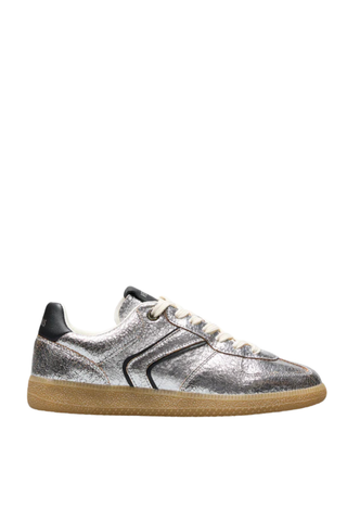 Silver metallic cracked leather sneaker with gum sole by Verbenas