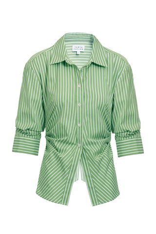 Tanya Taylor Winslet Top Asparagus Optic White green striped statement blouse Monkee's of the West End