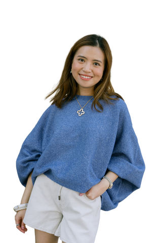 Kerisma Echo Sweater in China Blue featuring a relaxed oversized knit with long sleeves.