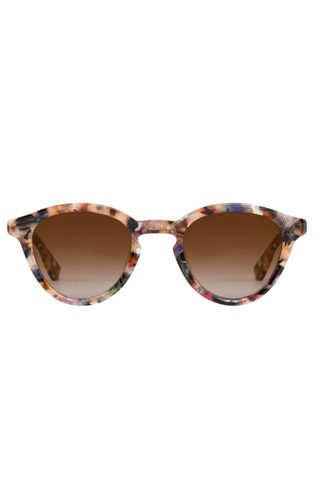 KREWE Barrett Sunglasses in Amalfi featuring rounded glossy acetate frames with amber gradient lenses and a multicolor marbled finish