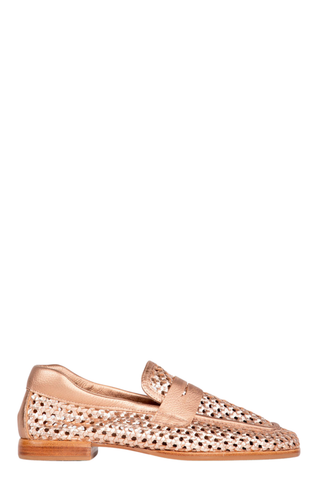Bronze woven leather penny loafer with low heel from Homers