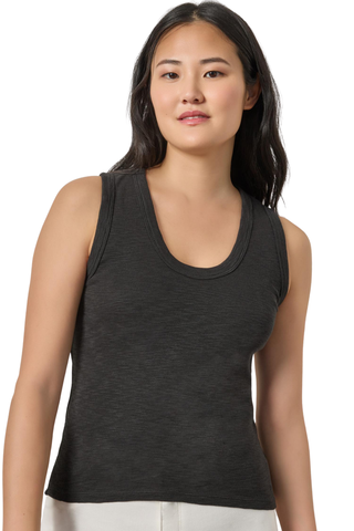 Ribbed Slub Scoop Tank, Black