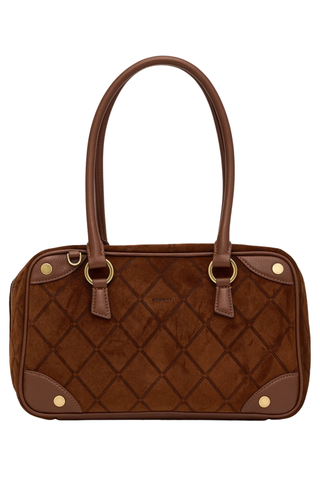 Meredith Med Handbag, Chocolate Diamond Suede