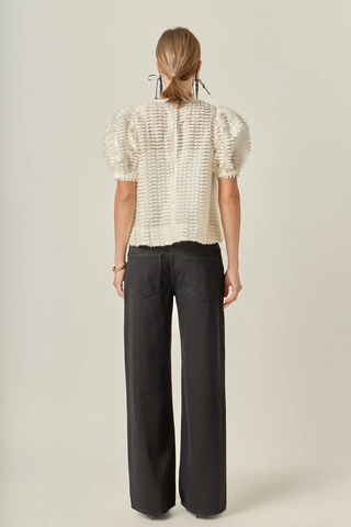Textured Puff-Sleeve Blouse, Off White