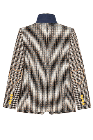 Kerri Rosenthal Mr. Frenchie Blazer in multi houndstooth featuring a double-breasted silhouette, heart buttons, and tailored fit.