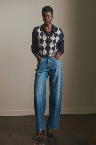 DL1961 Kaylen Soft Curve Jean in Authentic classic blue denim with a high rise and relaxed curved leg.