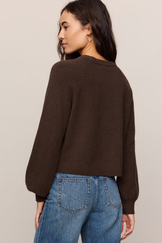Z Supply Coming Up Sweater in Dark Chocolate featuring a relaxed fit, crew neckline, and soft knit fabric.