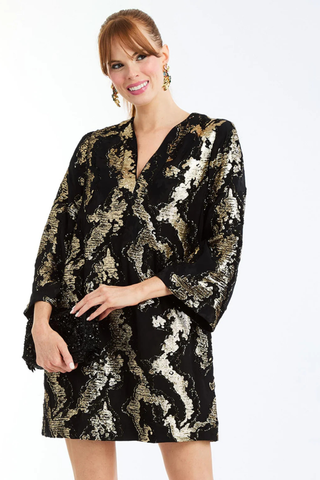 Ines Caftan Mini Dress, Black Gold