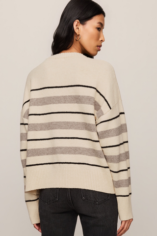 Z Supply Cirrus Stripe Sweater in Chalk featuring neutral horizontal stripes, a crew neckline, long sleeves, and a relaxed lightweight knit silhouette.