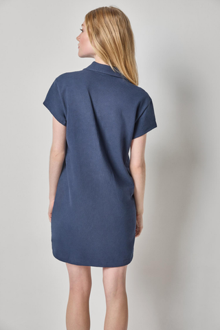 Lilla P navy short sleeve terry tunic dress with collar and split neckline
