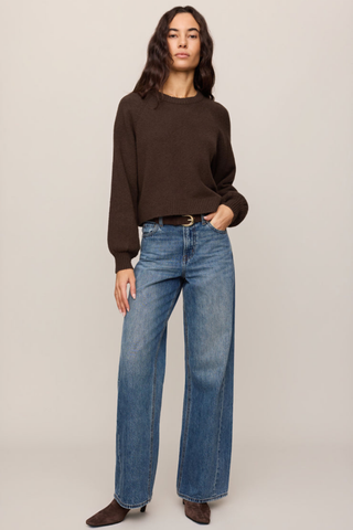 Z Supply Coming Up Sweater in Dark Chocolate featuring a relaxed fit, crew neckline, and soft knit fabric.
