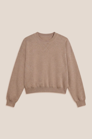 Z Supply Take It Easy Sweater in Heather Ash featuring a soft taupe-grey knit, relaxed crewneck silhouette, and long sleeves.