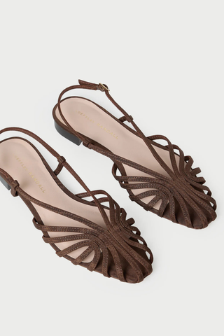 Loeffler Randall Devon Lattice Slingback Sandal in chocolate moiré featuring a latticed strap design and adjustable slingback closure