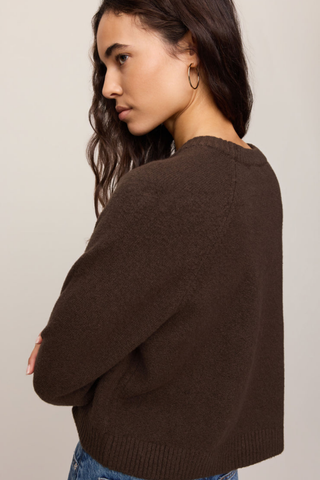 Z Supply Coming Up Sweater in Dark Chocolate featuring a relaxed fit, crew neckline, and soft knit fabric.