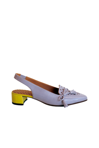 Chie Mihara Haka loafer in lavender and lemon with pointed toe and low heel
