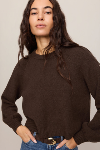 Z Supply Coming Up Sweater in Dark Chocolate featuring a relaxed fit, crew neckline, and soft knit fabric.