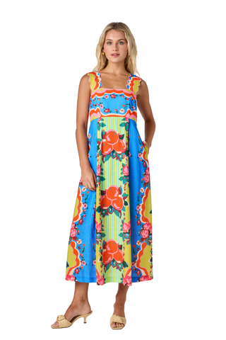 Crosby Evie Dress The Grove multicolor floral midi dress with wide straps and scalloped trim