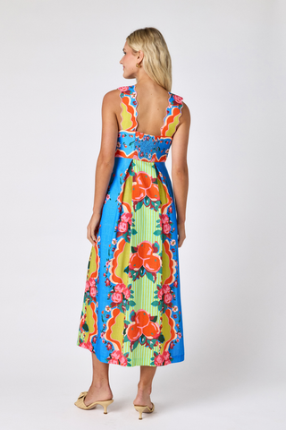 Crosby Evie Dress The Grove multicolor floral midi dress with wide straps and scalloped trim