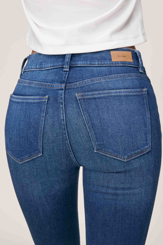 DL1961 Mara Straight Ankle Jean in Santa Monica featuring a mid-rise fit, ankle-length straight leg, and bright mid-indigo wash with subtle fading.