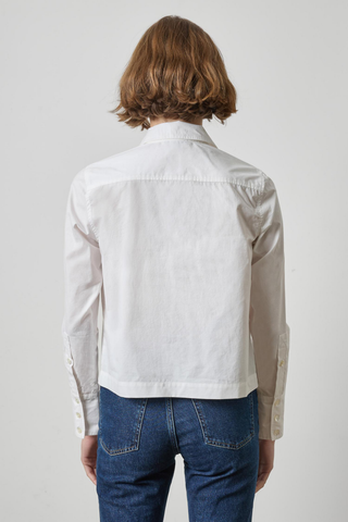 Lilla P Straight Fit Short Button Down in White featuring crisp cotton poplin, a classic collar, and modern straight silhouette.