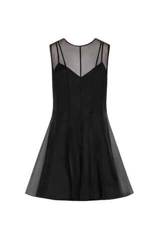 Milly Ophelia black organza fit-and-flare mini dress.