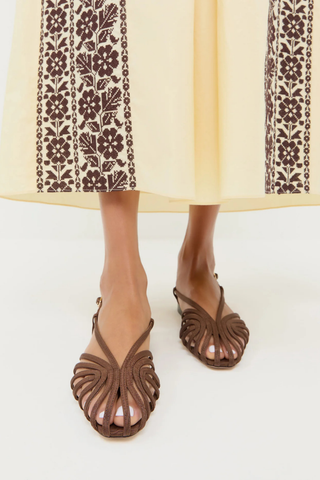 Loeffler Randall Devon Lattice Slingback Sandal in chocolate moiré featuring a latticed strap design and adjustable slingback closure