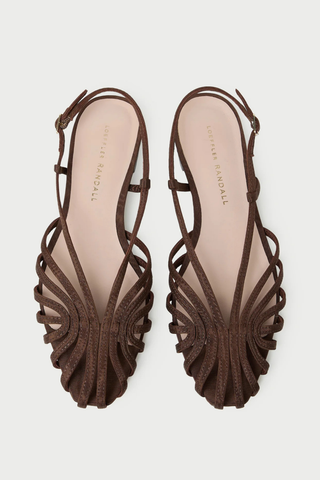 Loeffler Randall Devon Lattice Slingback Sandal in chocolate moiré featuring a latticed strap design and adjustable slingback closure