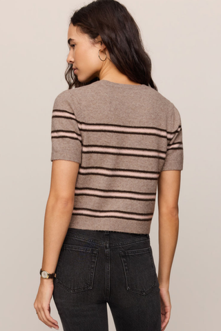 Z Supply Gatewood Stripe Sweater in Heather Ash featuring a lightweight striped knit and short sleeves.