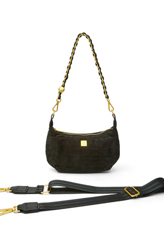 Mini Moon Handbag, Black Suede