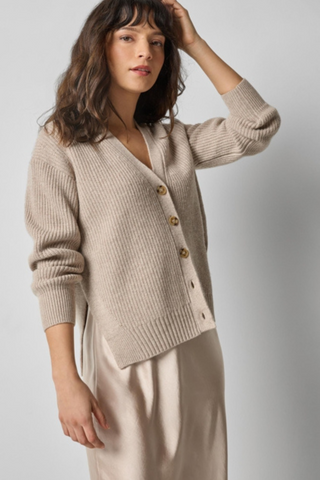 Relaxed Side Vent Cardigan, Wheat