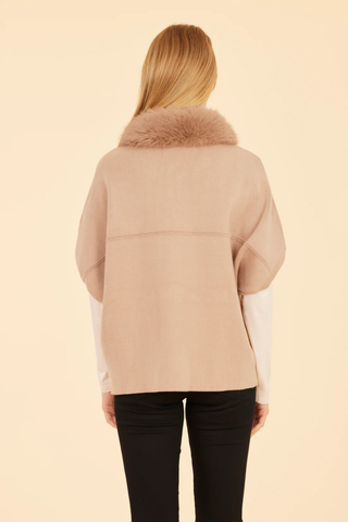 Faux Fur Collar Cardigan, Taupe