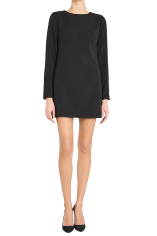 Milly Audrey black long sleeve crepe shift mini dress.