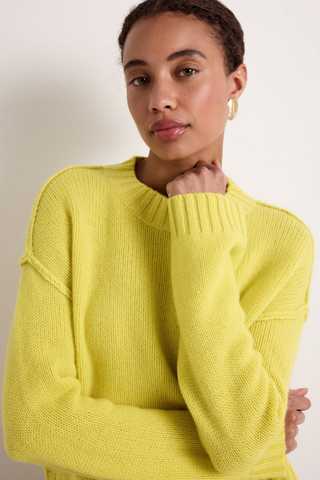 Marie Oliver Ozzie Sweater in Vivid featuring a bright citron yellow color, relaxed oversized silhouette, and luxurious cashmere knit.