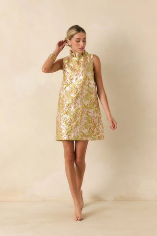 bombshell gold dress Cecily Mini Dress, Bombshell Botanicals