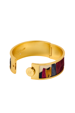Brackish Genesis Hinge Cuff bracelet with a polished gold-tone band and multicolored natural-inspired inlay details.
