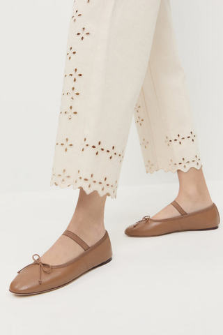 Loeffler Randall Leonie Soft Ballet Flat in Safari tan leather featuring a bow detail, elastic bridge strap, and almond-shaped toe.