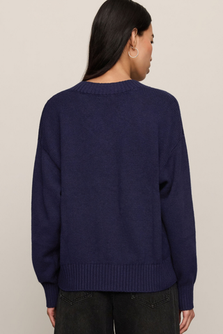 Z Supply Cloud Spun V-Neck Sweater in Oxford Blue featuring a relaxed fit, classic V-neckline, and soft lightweight knit.
