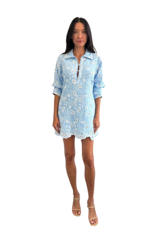 Freya Embroidered Mini Dress, Tidepool