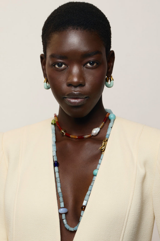 Lizzie Fortunato Circo Necklace in Stone Fruit with carnelian beads, aquamarine, freshwater pearls and gold-plated details.