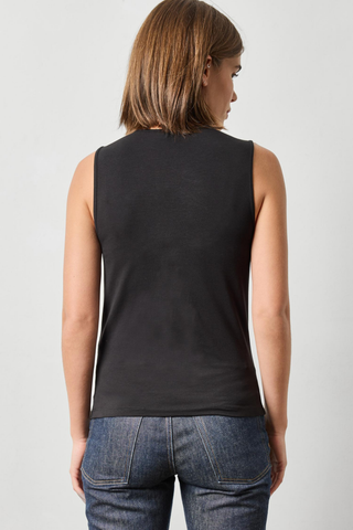 Lilla P High Neck Tank in Black featuring a fitted sleeveless silhouette and high neckline.