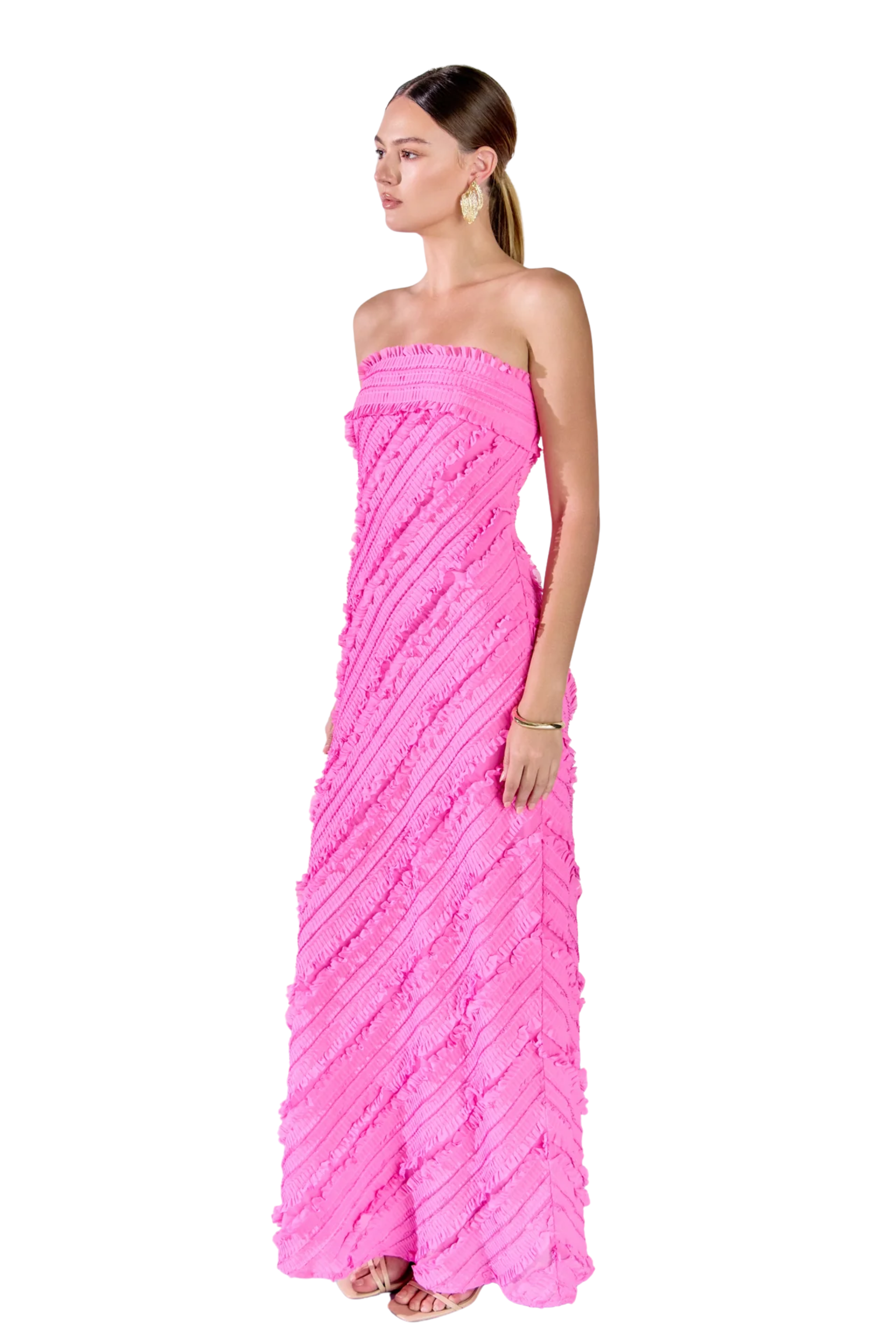 Strapless Ruffle Maxi Dress, Hot Pink Monkee's of the West End Strapless Ruffle Maxi Dress, Hot Pink Monkee's of the West End