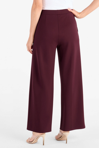 Jude Connally Nicolette Pants in Merlot featuring a pull-on waist, wide-leg silhouette, full length, and side pockets.