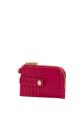 Red wallet with gold accents on a white background