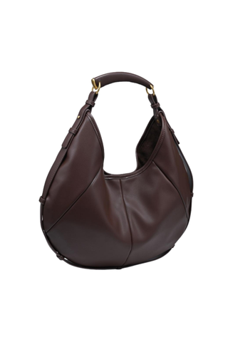 Urban Expressions Mccarthy Large Hobo in Chocolate featuring soft brown vegan leather, a slouchy crescent silhouette, padded shoulder handle, and subtle metal hardware.
