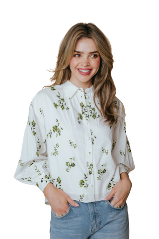 LaRoque Gracen Top in Pinstripe Floral featuring a button-front blouse with floral print and classic collar.